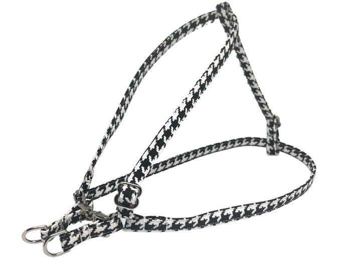 3/8” Dainty Step-in Harness. Houndstooth Print. Handmade in USA