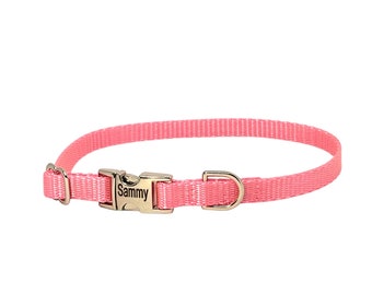 3/8" Dainty Dog Collar - Pink - tiny thin nylon webbing - xxs size available