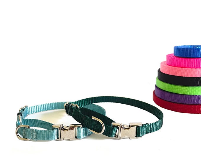 Pick your Color Dainty 3/8" Nylon Martingale Collar With Metal Buckle.  Non Personalized