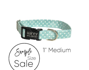 1" Medium Blue Polka Dot Personalized Collar| Laser Engraved Buckle