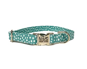 Teal Polka Dot Personalized Collar | Tagless Dog ID | Blue Dog Collar