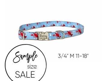 3/4" Medium Blue Lobster Personalized Collar | Laser Engraved Dog Collar | Fabric Style | Tagless Dog ID