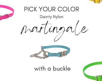 3/8" Dainty Chain Martingale Collar With Buckle> Made in USA. Tagless Dog ID