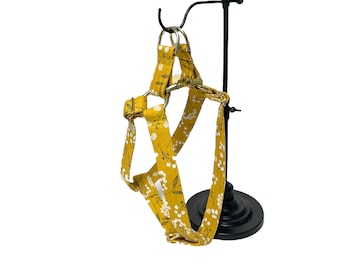Step-in Dog Harness. Yellow Floral Print. Handmade in USA