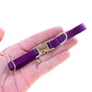 3/8&quot; Dainty Nylon Personalized Collar -Purple. Handmade in USA. Tagless dog ID