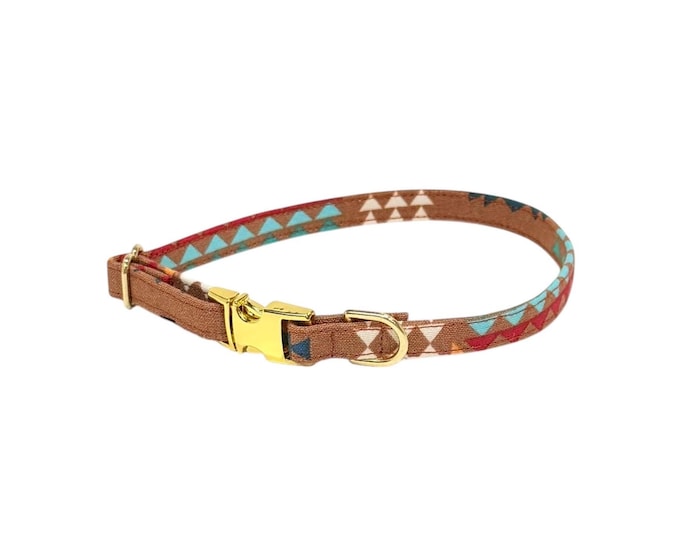 3/8" Dainty Rust Tribal Personalized Collar. Handmade in USA. Fabric Style. Tagless Dog ID