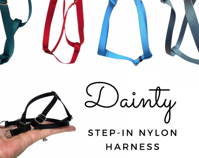 Pick your Color Dainty Dog Harness. 3/8" Wide. Custom made in the USA