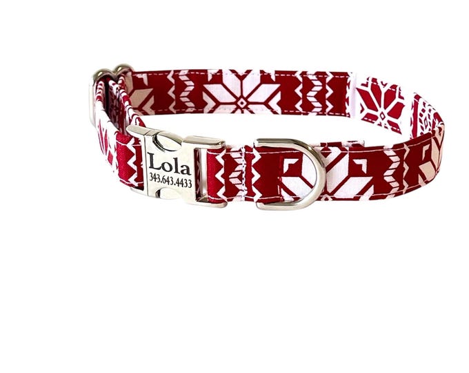 Nordic Christmas Snowflake Dog Collar. Holiday Collar. Handmade in USA.