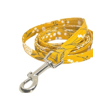 Fabric Dog Leash. Yellow Floral Print. Handmade in USA