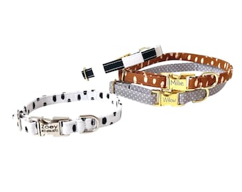 Pick your Print Dainty Personalized Collar. 3/8" Wide. Handmade in USA. Fabric Style. Tagless Dog ID