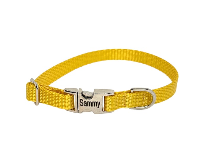 3/8" Dainty Personalized Collar - Mustard Yellow - Handmade in USA. Tagless Dog ID