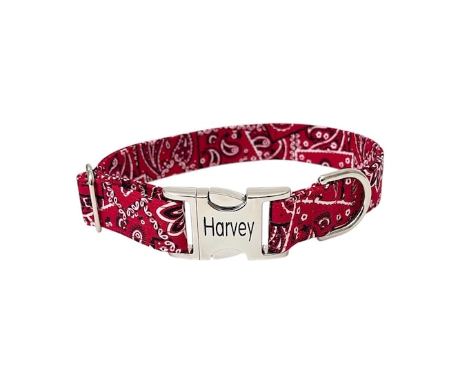 Red Bandana Print Collar - 100% cotton