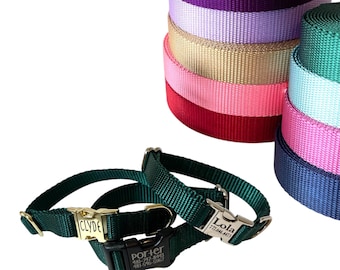 Elige tu color de collar de nailon personalizado. Hecho a mano en EE. UU. Identificación para perros sin etiqueta.