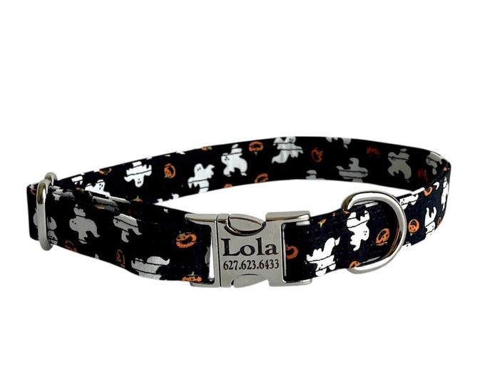 Spooky Halloween Personalized Dog Collar. Handmade in the USA