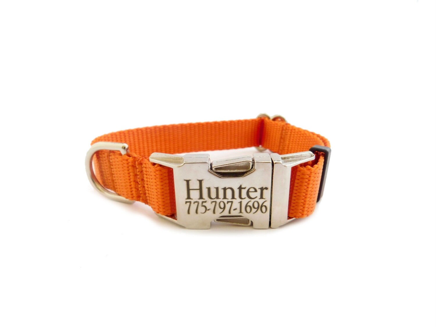 Orange Dog Collar Pet ID Metal Buckle Personalized Pet ID Etsy