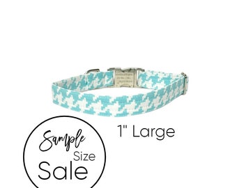 1" Large 14-22" Aqua Houndstooth Personalized Collar| Laser Engraved Buckle