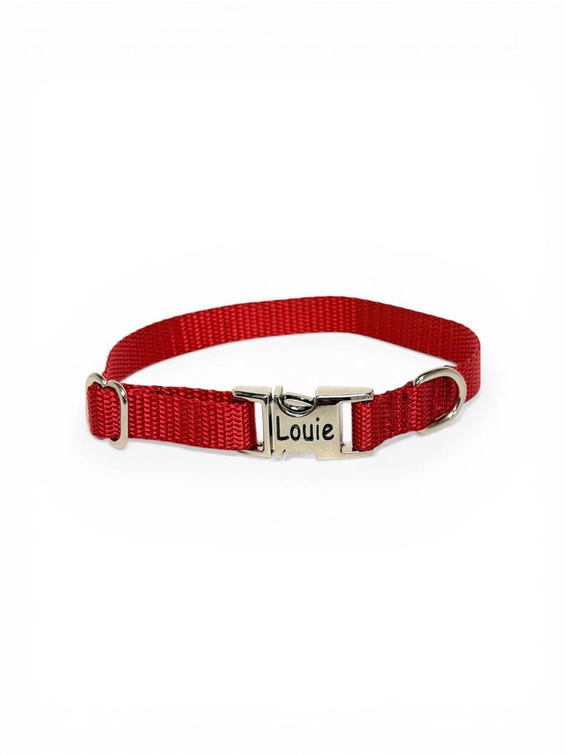 3/8" Red Dainty Nylon Collar - Handmade in USA - Tagless dog ID image 2