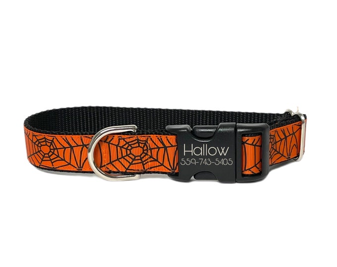 Spiderwebs Halloween Dog Collar | 1” Wide for Large Dog Breed. Handmade in USA.