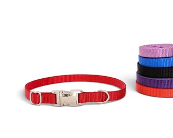 Pick your Color Dainty 3/8" Nylon Dog Collar. Handmade in USA.