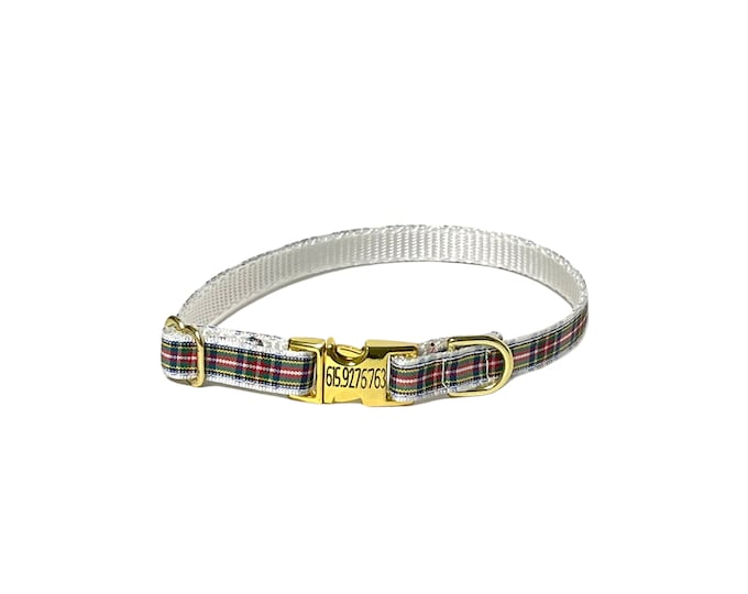 3/8" Dainty White Plaid Collar -  tiny thin collar - xxs size available