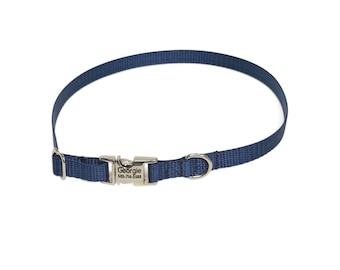 3/8" Navy Dainty Collar - Handmade in USA - Tagless Dog ID