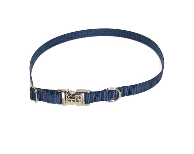 3/8" Navy Dainty Collar - Handmade in USA - Tagless Dog ID