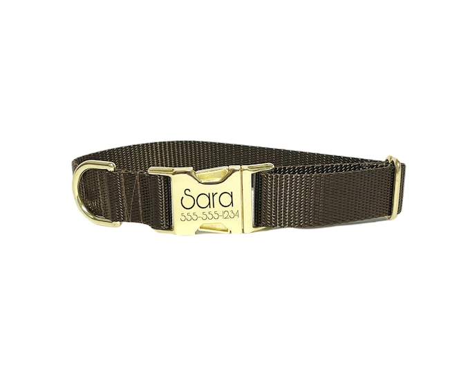 Brown Nylon Dog Collar | Personalization Optional | Tagless ID tag