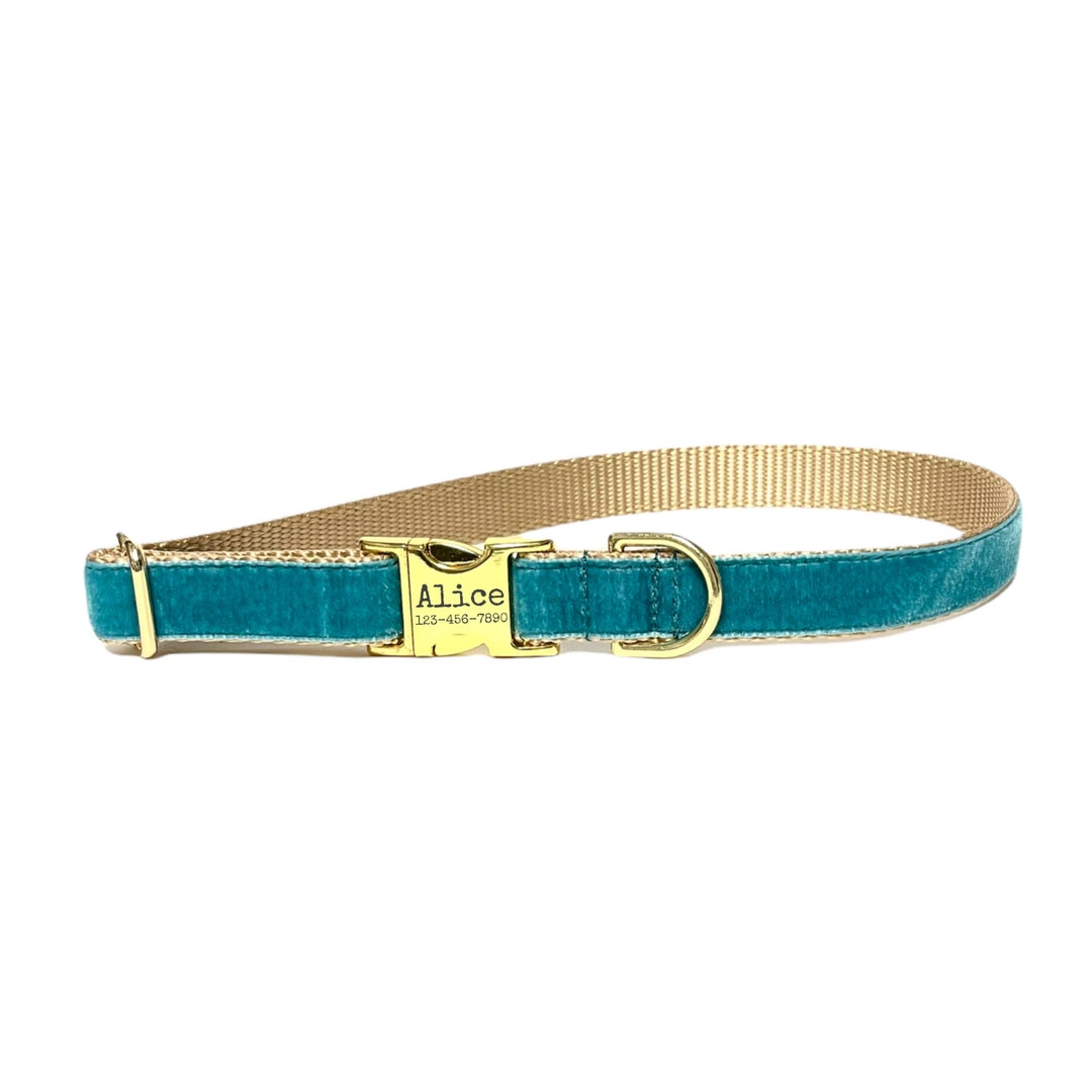 Teal Personalized Dog Collar Wedding Day Collar Laser Engraved Buckle Tagless Dog ID Etsy