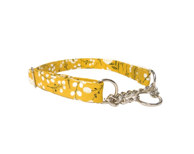 Martingale Dog Collar. Yellow Floral. Made in USA