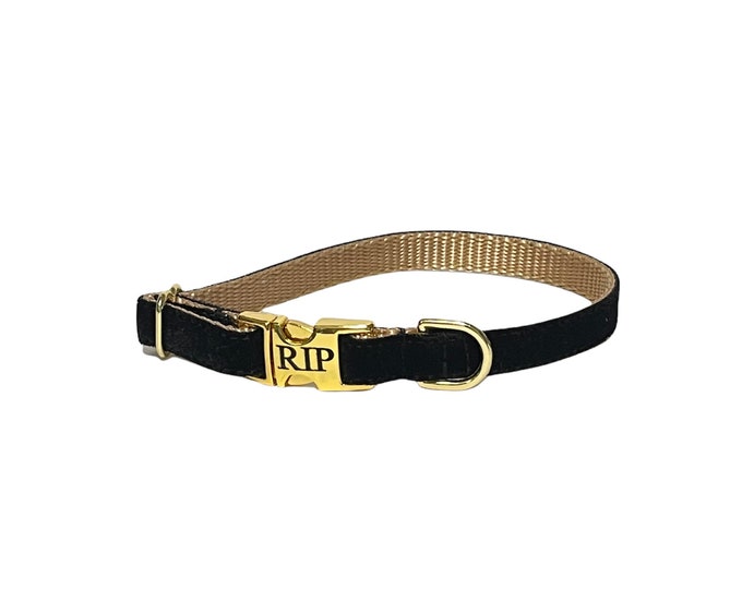 3/8" Dainty Velvet Collar in Black. Tiny Lightweight Thin Collar. Made in the USA
