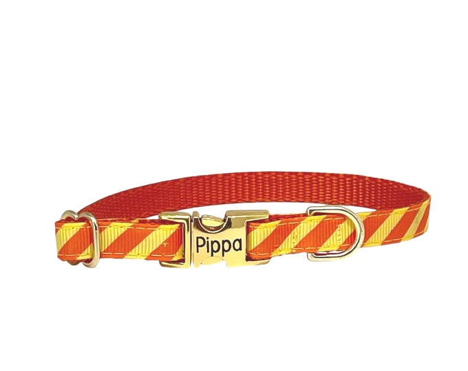 3/8" Dainty Halloween Candy Corn Personalized Dog Collar. Handmade in the USA
