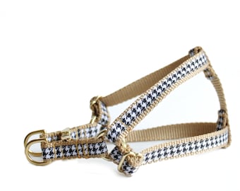 Step-in Dog Harness in Gold Houndstooth. Handmade in USA