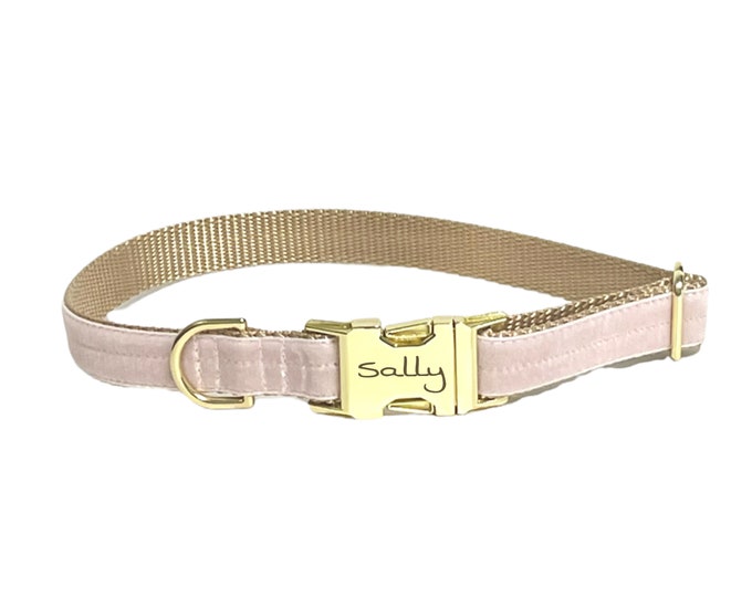 Blushing Pink Velvet Personalized Collar. Made in the USA