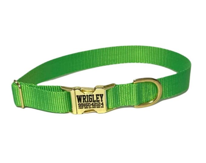 Neon Green Nylon Dog Collar | Personalization Optional | Tagless ID tag