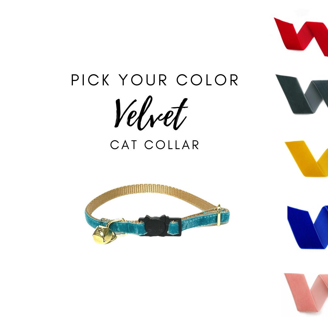 Velvet Cat Collar Pick Your Color Over 25 Colors Etsy