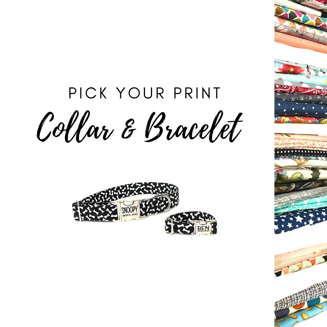 Dog Collar Friendship Bracelet Set pick Your Print Collar and Bracelet