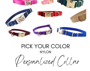 Personalized Nylon Collar | Pick Your Color | Engraved dog collar | Tagless ID tag