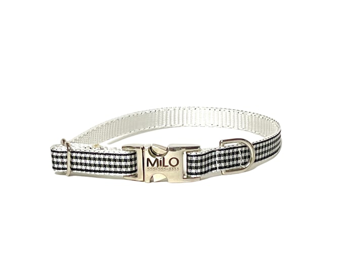 3/8" Dainty Gingham Checker personalized dog collar. Handmade in the USA