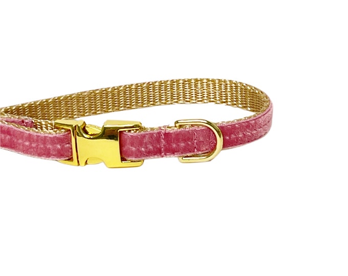 3/8" Dainty Velvet Collar in Alt Rose. Tiny Lightweight Thin Collar. Made in the USA