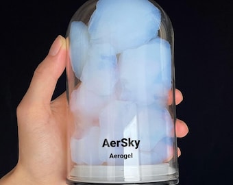 Aerogel Chunks with Dome Glass Display Bottle - Hydrophobic "Frozen Smoke" The Lightest Solid
