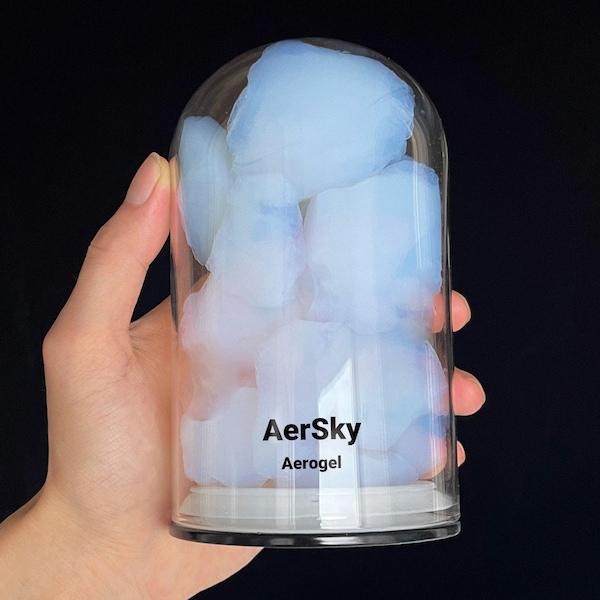 Trozos de aerogel con botella de vidrio abovedada - Hidrofóbico "Humo Congelado" El sólido más ligero