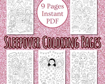 Sleepover Coloring Book for Girls, Slumber Party Printable, Pajama Party Activities, Birthday Sleepover Coloring Pages, Instant Download