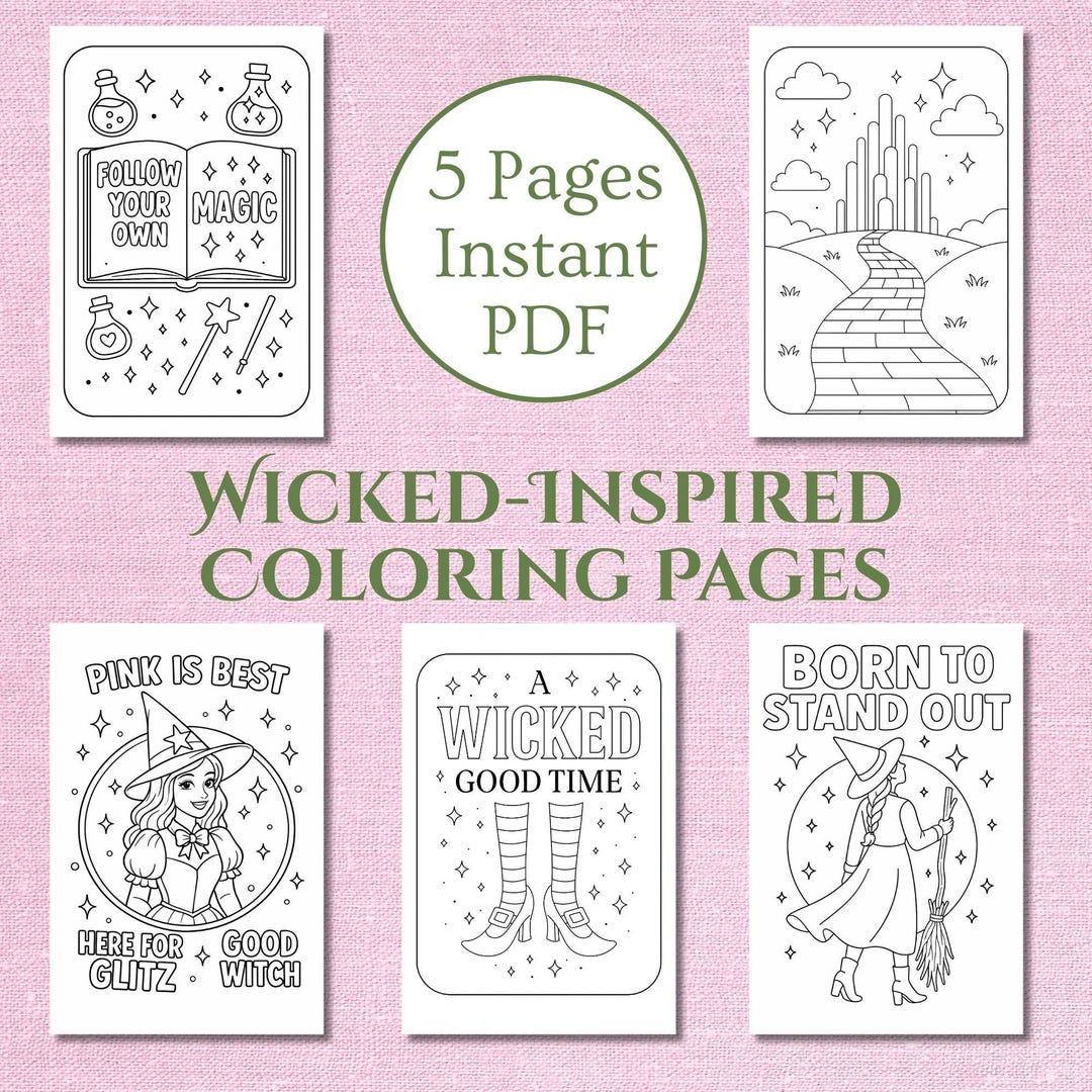 Wicked-inspired Witch Coloring Pages • 5 Printable Sheets • Magical ...
