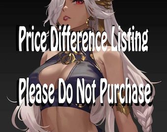 Op de afbeelding: Een illustratie van een personage met lang wit haar, rode ogen en gouden hoofddeksels, gekleed in een donkerblauwe top met gouden accenten. De tekst Price Difference Listing Please Do Not Purchase is in het wit over de afbeelding geplaatst.