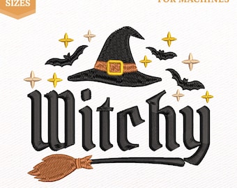 Witchy Halloween Bats Embroidery File, Fall Spooky Season Design (Instant Download)