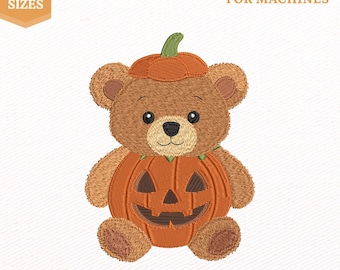 Fall Pumpkin Teddy Bear Embroidery File, Halloween Spooky Season (Instant Download)