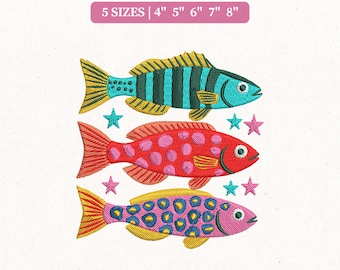 Summer Preppy Fish Embroidery File, Coastal Beach (Instant Download)