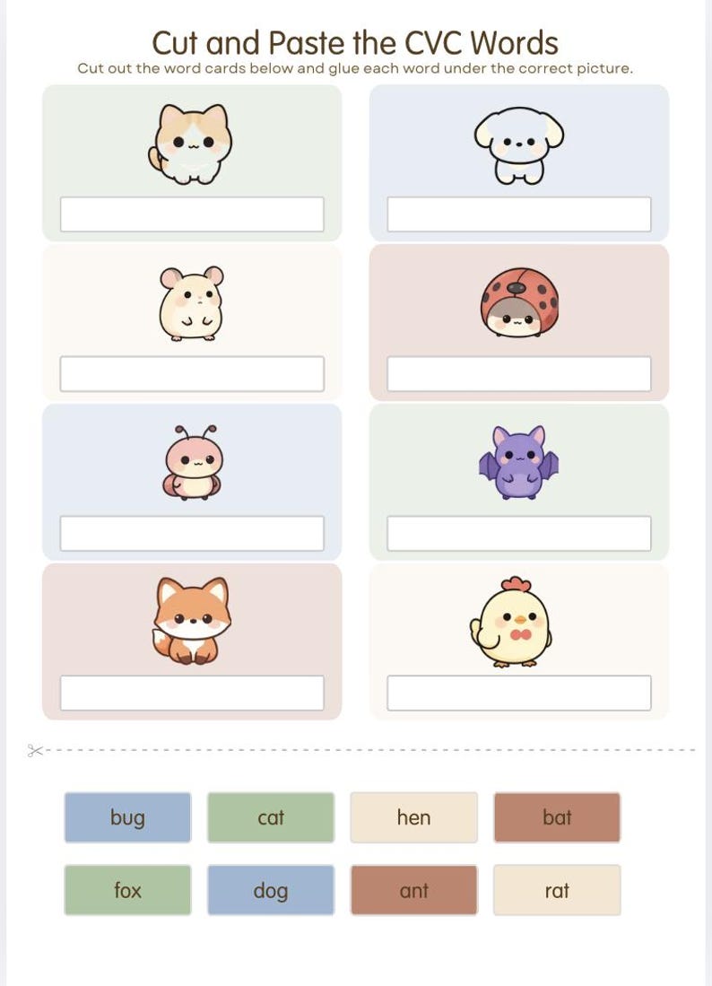 Insect Cvc Printable CVC Word Matching 11 Pages Worksheet | Prek–1st Grade ...