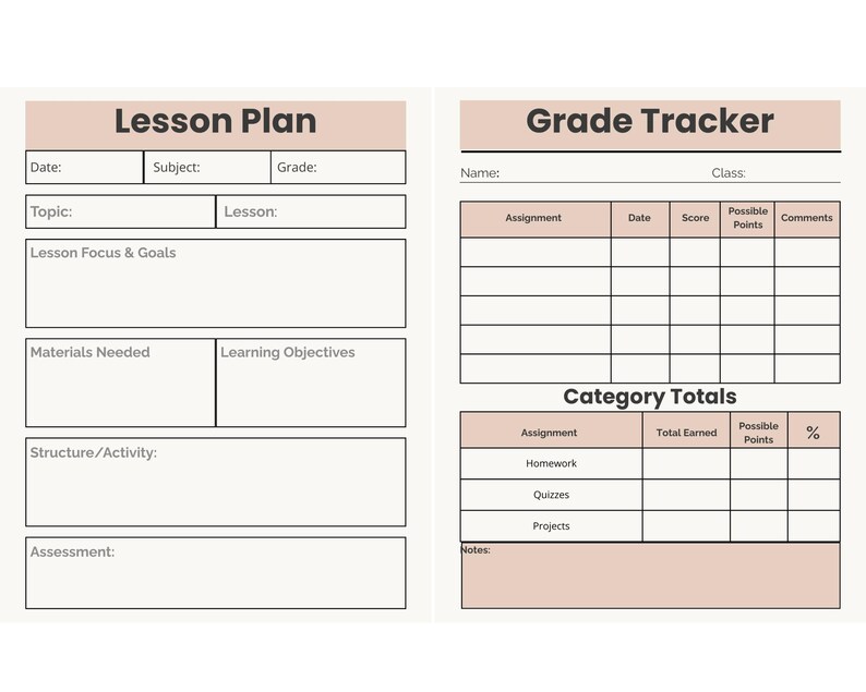Editable Teacher Binder | Lesson Plan + Grade Tracker + Monthly ...