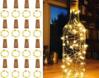 20 Pack Wine Bottle Lights with Cork Battery Operated 3.3ft 20 LED Silver Wire Cork Fairy Lights